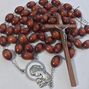 VTG MCM Italian GIANT 6 ft ROSARY BEADS Wood & Metal - Excellent Cond! 🙏🏻
